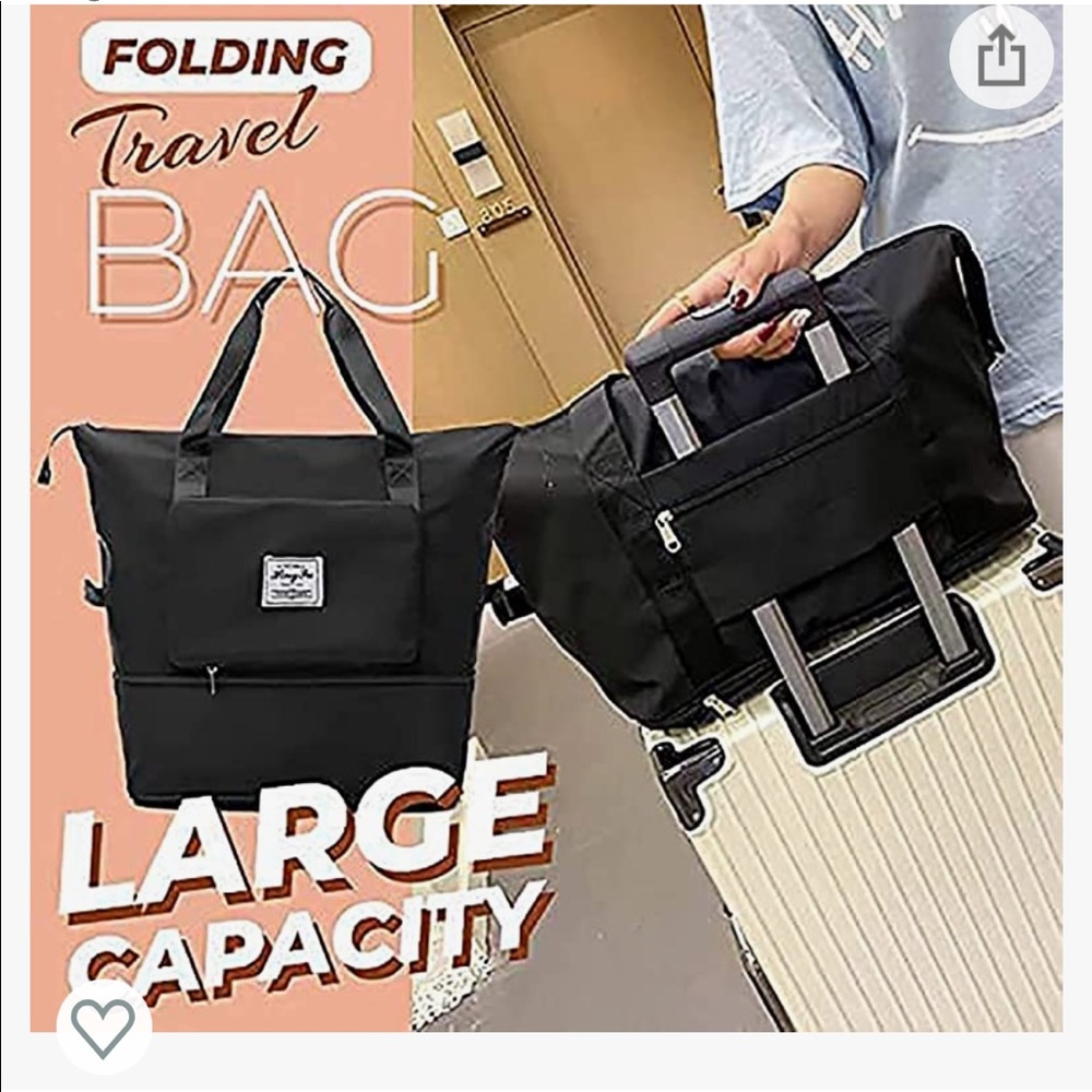BLACK Large Tote Travel Shopping Bag Trolley Pocket Flight Carryon Multi Trip